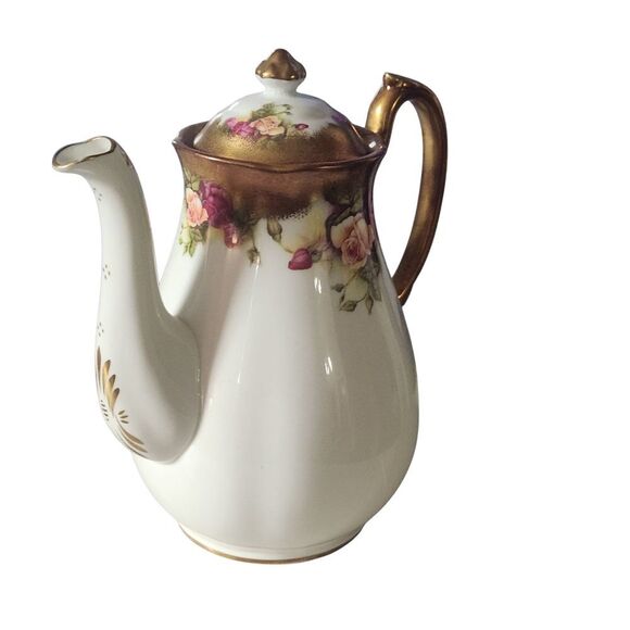 Royal Chelsea Golden Rose China Footed Coffee Pot Small England Nice - Picture 7 of 13